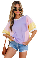 Load image into Gallery viewer, Purple Color Block Patchwork Half Sleeve Oversized T Shirt
