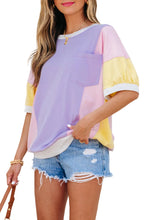 Load image into Gallery viewer, Purple Color Block Patchwork Half Sleeve Oversized T Shirt