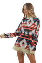 Load image into Gallery viewer, BiBi Aztec Print Mirr Mock Neck Lslv Top