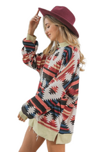 Load image into Gallery viewer, BiBi Aztec Print Mirr Mock Neck Lslv Top