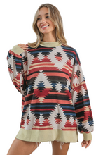 Load image into Gallery viewer, BiBi Aztec Print Mirr Mock Neck Lslv Top