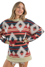Load image into Gallery viewer, BiBi Aztec Print Mirr Mock Neck Lslv Top