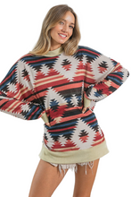 Load image into Gallery viewer, BiBi Aztec Print Mirr Mock Neck Lslv Top