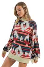 Load image into Gallery viewer, BiBi Aztec Print Mirr Mock Neck Lslv Top