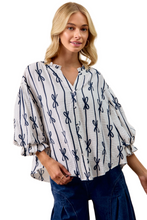 Load image into Gallery viewer, BiBi Bow Ribbon Printed Woven Bubble Sleeves Top