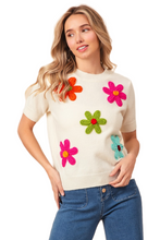 Load image into Gallery viewer, BiBi Crochet Flower Patch Sweater Top