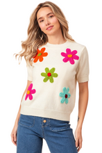 Load image into Gallery viewer, BiBi Crochet Flower Patch Sweater Top