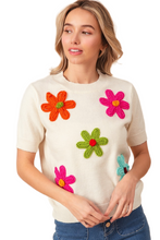Load image into Gallery viewer, BiBi Crochet Flower Patch Sweater Top
