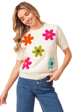 Load image into Gallery viewer, BiBi Crochet Flower Patch Sweater Top