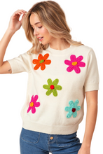 Load image into Gallery viewer, BiBi Crochet Flower Patch Sweater Top