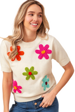 Load image into Gallery viewer, BiBi Crochet Flower Patch Sweater Top