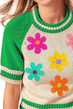 Load image into Gallery viewer, BiBi Crochet Flower Patches Striped Rib Band Sweater