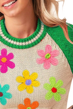 Load image into Gallery viewer, BiBi Crochet Flower Patches Striped Rib Band Sweater