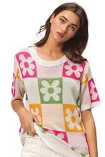 Load image into Gallery viewer, BiBi Flower Checker Pattern Lightweight Sweater Top