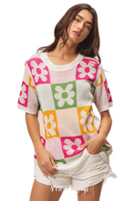 Load image into Gallery viewer, BiBi Flower Checker Pattern Lightweight Sweater Top