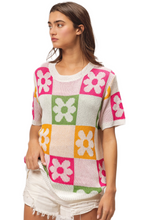 Load image into Gallery viewer, BiBi Flower Checker Pattern Lightweight Sweater Top