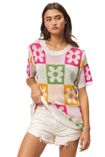Load image into Gallery viewer, BiBi Flower Checker Pattern Lightweight Sweater Top