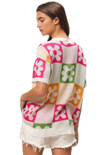 Load image into Gallery viewer, BiBi Flower Checker Pattern Lightweight Sweater Top