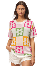 Load image into Gallery viewer, BiBi Flower Checker Pattern Lightweight Sweater Top