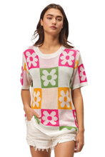 Load image into Gallery viewer, BiBi Flower Checker Pattern Lightweight Sweater Top