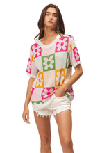 Load image into Gallery viewer, BiBi Flower Checker Pattern Lightweight Sweater Top