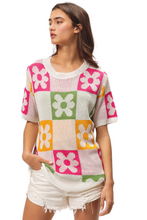 Load image into Gallery viewer, BiBi Flower Checker Pattern Lightweight Sweater Top