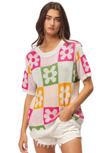 Load image into Gallery viewer, BiBi Flower Checker Pattern Lightweight Sweater Top