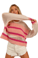 Load image into Gallery viewer, BiBi Hollow Out Yoke Detail Striped Sweater