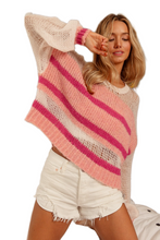 Load image into Gallery viewer, BiBi Hollow Out Yoke Detail Striped Sweater