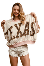 Load image into Gallery viewer, BiBi Leopard Print Texas Patchwork Overlock Stitch Top