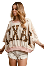 Load image into Gallery viewer, BiBi Leopard Print Texas Patchwork Overlock Stitch Top