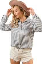 Load image into Gallery viewer, BiBi Lurex Linen Stripe Shirt Button Down Top