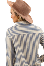Load image into Gallery viewer, BiBi Lurex Linen Stripe Shirt Button Down Top