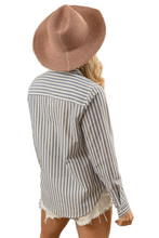 Load image into Gallery viewer, BiBi Lurex Linen Stripe Shirt Button Down Top