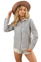 Load image into Gallery viewer, BiBi Lurex Linen Stripe Shirt Button Down Top