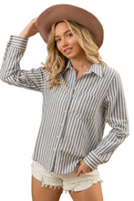 Load image into Gallery viewer, BiBi Lurex Linen Stripe Shirt Button Down Top