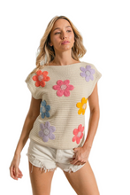 Load image into Gallery viewer, BiBi Multi Jeweled Crochet Flower Patch Sweater Vest