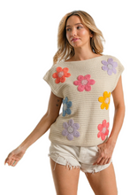 Load image into Gallery viewer, BiBi Multi Jeweled Crochet Flower Patch Sweater Vest