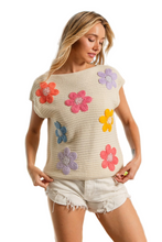 Load image into Gallery viewer, BiBi Multi Jeweled Crochet Flower Patch Sweater Vest