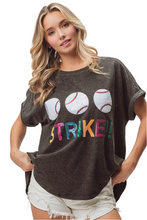 Load image into Gallery viewer, BiBi Sequin Baseballs Strike Washed Short Sleeve Top