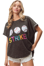 Load image into Gallery viewer, BiBi Sequin Baseballs Strike Washed Short Sleeve Top