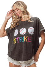 Load image into Gallery viewer, BiBi Sequin Baseballs Strike Washed Short Sleeve Top