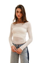 Load image into Gallery viewer, BiBi Textured Sheer Boat Neck Top