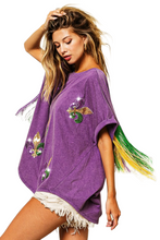 Load image into Gallery viewer, BiBi Vintage Washed Fleur Mardi Gras Top