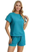 Load image into Gallery viewer, Double Take Full Size Texture Short Sleeve Top and Shorts Set
