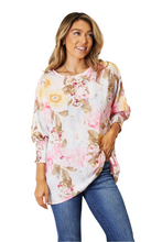 Load image into Gallery viewer, Double Take Floral Round Neck Three-Quarter Sleeve Top