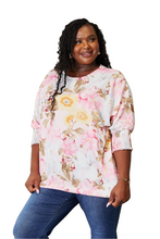 Load image into Gallery viewer, Double Take Floral Round Neck Three-Quarter Sleeve Top