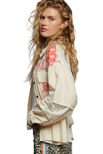 Load image into Gallery viewer, POL Printed Woven Mix Raw Hem Jacket with Lace Detail