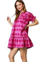 Load image into Gallery viewer, Umgee Heart Pattern Short Sleeve Ruffle Babydoll Dress