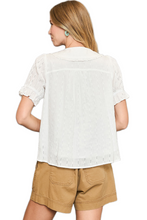 Load image into Gallery viewer, Umgee Peter Pan Collared Button Down Textured Shirt with Ruffled Deatil